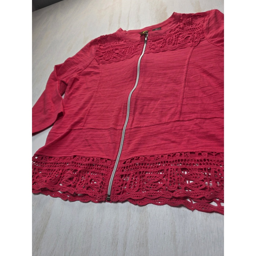 Sportelle Pink Crochet Lace Zip Front Jacket Boho Cottagecore Women's Petite L